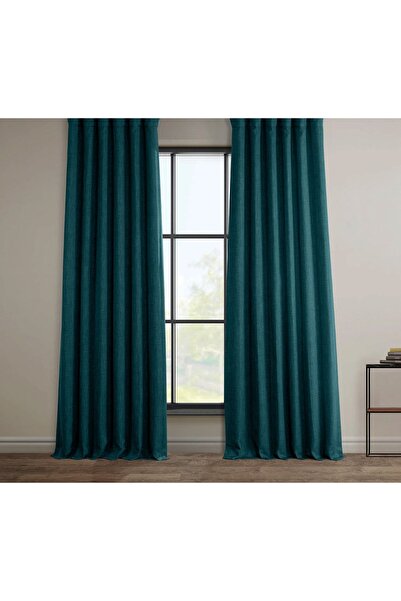 Evdepo Home Taç Petrol Düz Renk Keten Blackout Karartma 1/3 Sık Pileli Fon Pe...