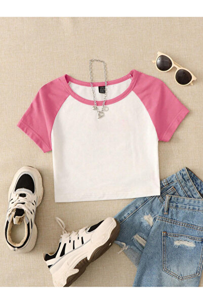 Ginevra Γυναικείο μπλουζάκι δίχρωμο Basic Crew Neck Crop