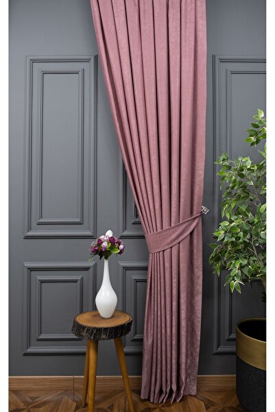 Evdepo Home Dusty Rose Soft Background Curtain, No Pleat Sewing, Extrafor Gather, Single Wing