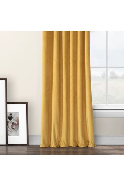 Evdepo Home Crown Dark Yellow Solid Color Pleated Background Curtain, 1/2 Sparse Pleat, Single Wing