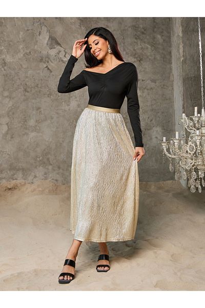 Styli Shimmer Textured A-Line Maxi Skirt
