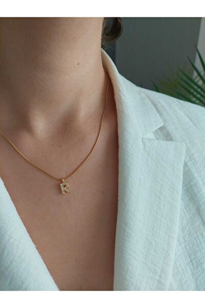 LUCKY ACCESSORIES Çelik zirkon Taşlı Harf Kolye R Harfi