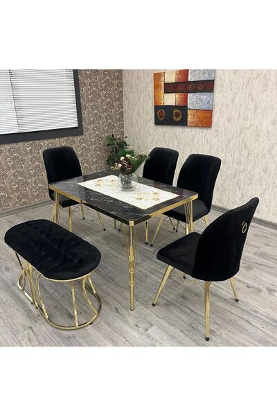 BY ORHAN GÜZEL Mutfak Masası Takımı, 6 Kişilik Mutfak Masa Takımı Mars Gold Salon Masa Takımı Puflu