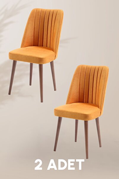 MYMASSA Polo Sandalye - Jerika Sarı - Ahşap Ceviz Ayak ( 2 Adet ) - Salon San...