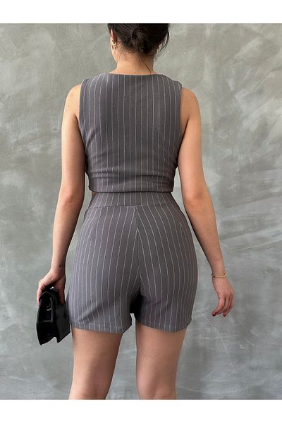 alenmoda Women's Striped Skirt and Vest Set