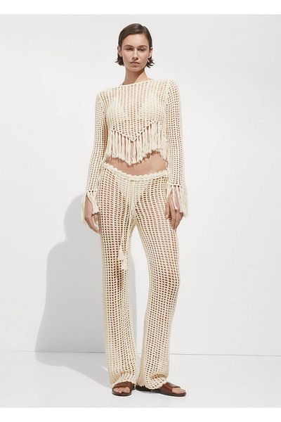 MANGO Woman Perforated Knitwear Sweater with Tassels