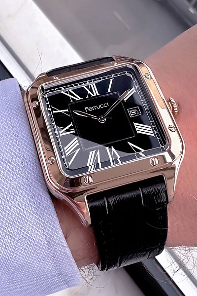 Ferrucci Men's Wristwatch - 3 ATM Waterproof, Black Leather Cord and Gift Bracelet FRE2048C6