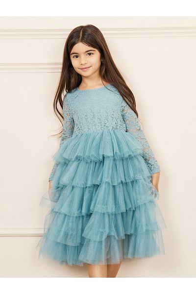 Styli Lace Detail Mesh Insert Ruffle Layer Tiered Dress