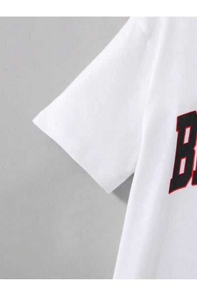Hunors Sportswear & Company Λευκό μπλουζάκι με στάμπα Brooklyn New York και μαύρο σορτς - Σετ κοστουμιών με λαιμόκοψη