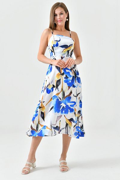 WOMAN VISION Rochie din satin fara bretele cu imprimeu floral - vara cu fanta model 2420