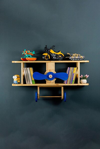 OPPİPO Çocuk Odası Rafı - Montessori Raf - Uçaklı Raf Mavi