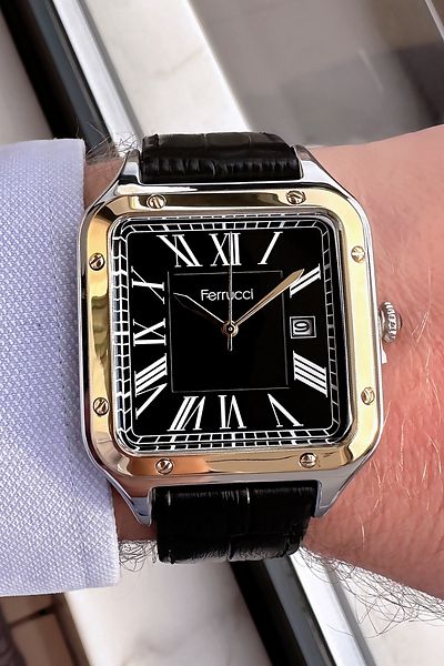 Ferrucci Men's Black Leather Wristwatch - 3 ATM Waterproof with Gift Bracelet FRE2048C4