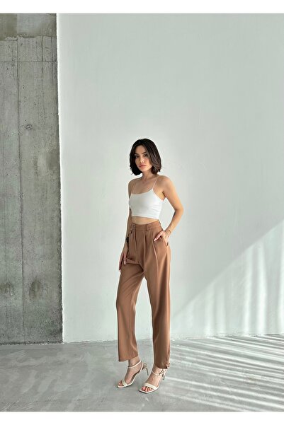 Perryes Kadın Şalvar Model Paçası Piliseli Düğmeli Kumaş Pantolon