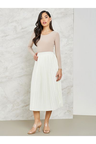 Styli Pleated A-Line Midi Skirt