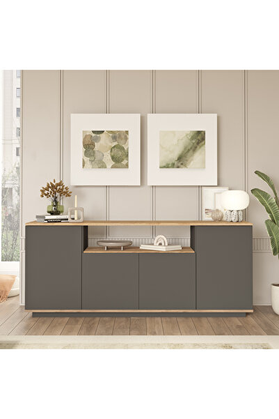 L'occi Concept Delphin Konsol 4 Kapaklı Raflı 180cm Çam-Antrasit DLP15-AA