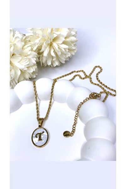 JustGAF قلادة من حجر اللؤلؤ باللون الذهبي/الذهبي على شكل حرف T مقاس 46 سم من ...