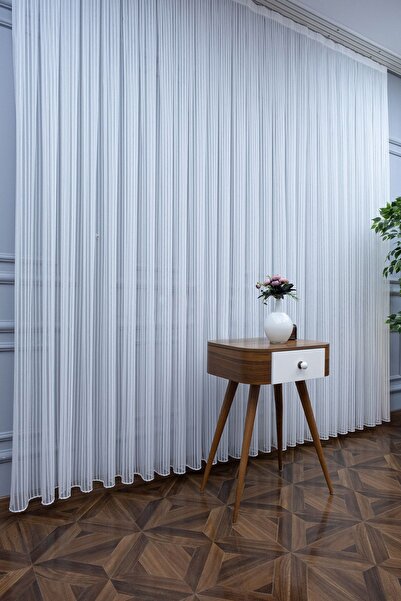 Evdepo Home Taç Kullanıma Hazır Sık Pile Tül Perde Tek Kanat