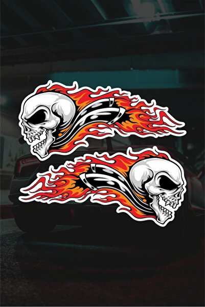 Hobi Butik 15 x 7 cm Alevli Kuru Kafa Sticker Motor Araba Kask Laptop Sticker