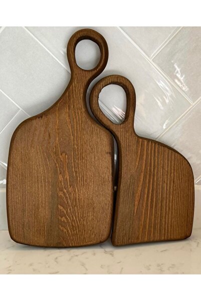 Genel Markalar İkiz Model Ceviz Rengi Sunum Tepsisi İkili Kesme Tahtası Ahşap...