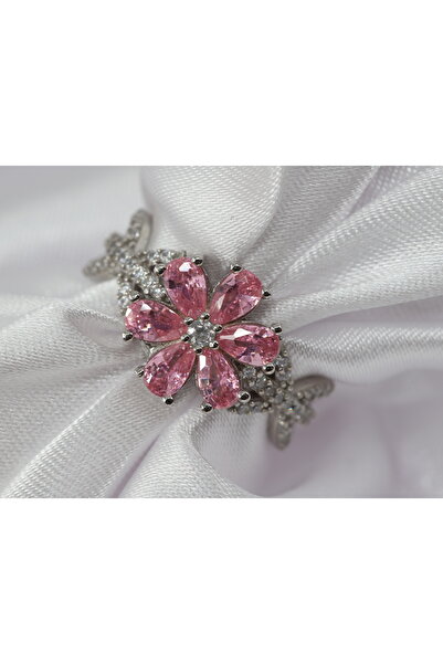 Gezer Kuyumculuk Lotus Çiçeği Gümüş Yüzük, Pembe Yüzük, 925 Ayar Gümüş Yüzük