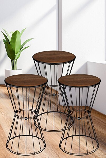 Begüsa Madrid 3.lü Set Sehpa Siyah Ceviz Ahşap