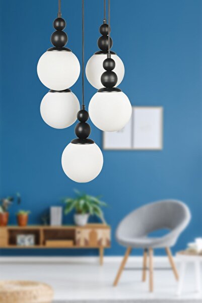 Begüsa Sonsuz 5.li Avize Siyah Beyaz Cam