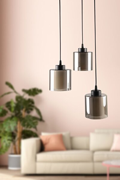 Begüsa Nitra 3.lü Avize Siyah Füme Çift Cam