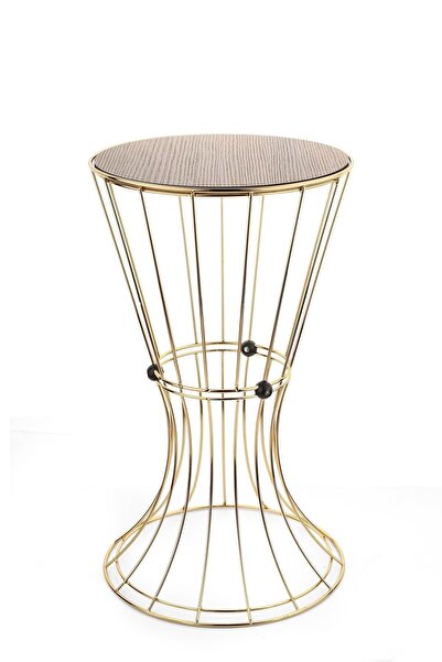 Begüsa Girne Sehpa Gold Kaplama Ceviz Ahşap