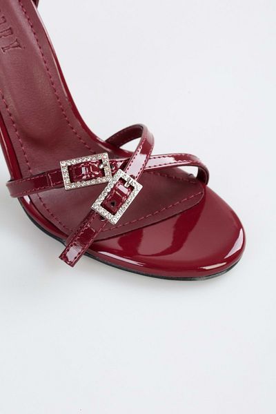 Shoeberry Pantofi Cu Toc Slayn din Piele Lacuta Rosie Claret - Cu Curea si Catarama