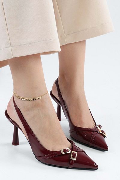 Shoeberry Tiena Бордова лакована шкіра жіноча пряжка для ременя на шпильці