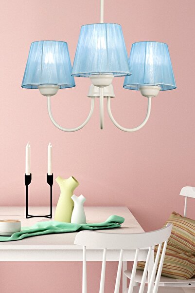 Begüsa Ova 3.lü Avize Beyaz Mavi Şapka