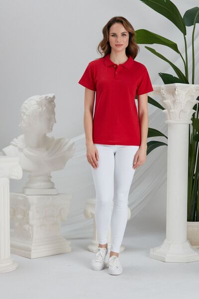 GİRGİNHOME Γυναικείο μπλουζάκι με λαιμόκοψη σε κόκκινο πόλο