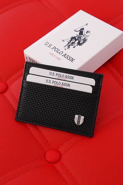 U.S. Polo Assn. US Polo Assn. 8442 - حامل بطاقة محفظة جلد طبيعي أسود