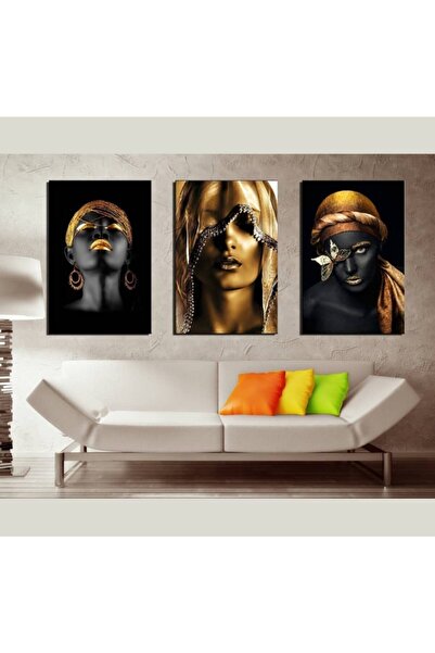 Oksay Tablo Afrikalı Zenci Kadın Üçlü Kanvas Tablo