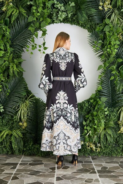 ELEWOMEN elbise atlas kumaş siyah ile beyaz yazlık moda