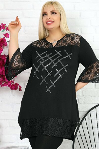 Kheos Δαντελένια λεπτομέρεια μπλούζα με κοντό μανίκι με στάμπα με λαιμόκοψη σε σχήμα V