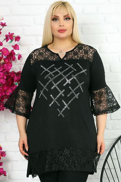 Kheos Δαντελένια λεπτομέρεια μπλούζα με κοντό μανίκι με στάμπα με λαιμόκοψη σε σχήμα V