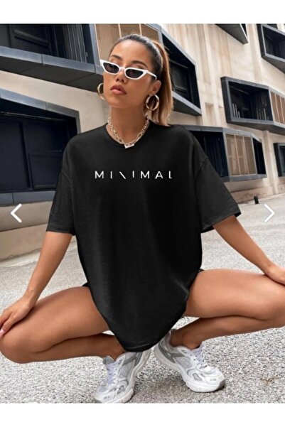 Boi الحد الأدنى من النص المطبوع باللونين الأبيض والأسود تي شيرت كبير الحجم بأ...