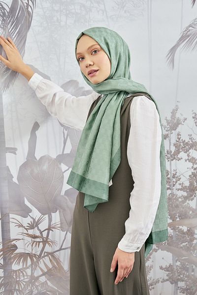 ARMANDA Checkerboard Monogram Shawl - Linen Green