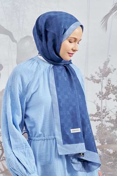 ARMANDA Indigo Checkerboard Monogram Shawl