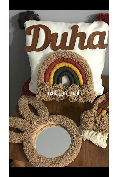 renkli mi renkli tasarım dünyası Makrome Isimli Takı Yastıgı Ve Peluş Tavşan Ayna Seti