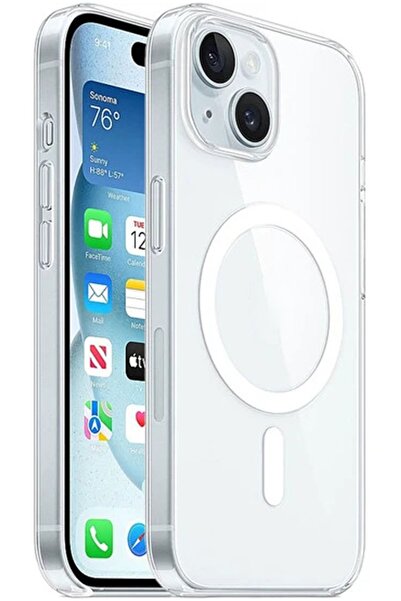 CEPSTOK Apple iPhone 15 Kılıf Şeffaf Sararmaz Kristal Magsafe Altı Açık Sert Pc Premium Kapak