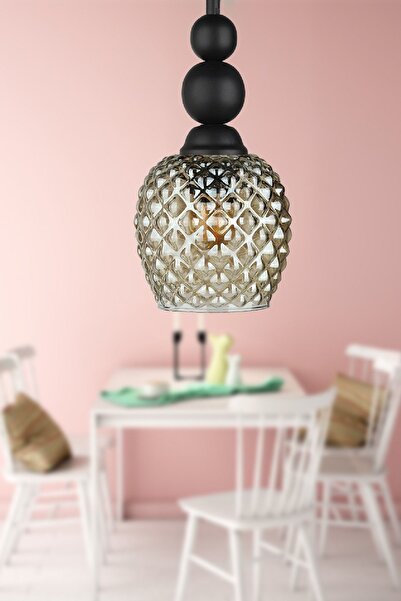 Begüsa Velas Tekli Avize Siyah Füme Cam