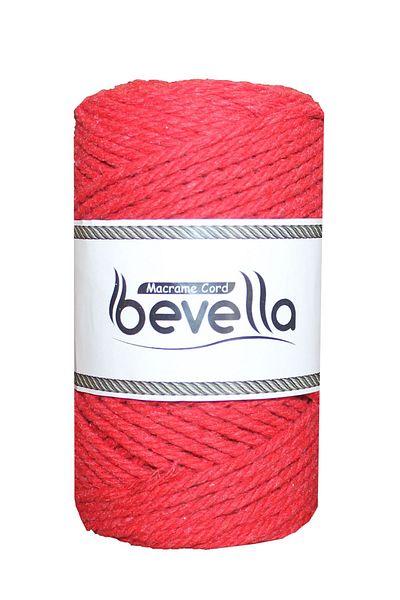 Bevella Macrame Cord Premium Red Twisted 3 Twist Cotton Macrame Thread - 3 mm 250 Gr