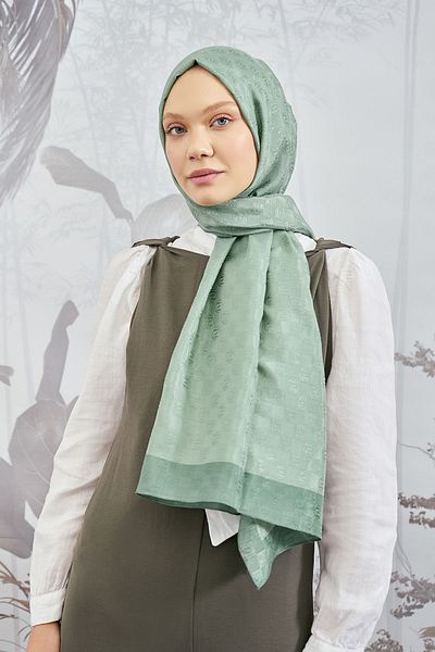 ARMANDA Checkerboard Monogram Shawl - Linen Green