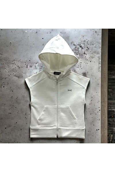 DGK COLLECTİON Boy's Ecru Dgk High Printed Zippered Hooded Vest