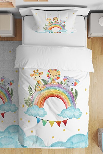 EVPANYA طقم لحاف أطفال مفرد بنمط قوس قزح لامع من سفاري