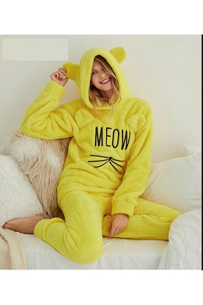 Pijamoni PAJAMONI HOODED FLEECE PAJAMA SET WITH EARS-MEOW