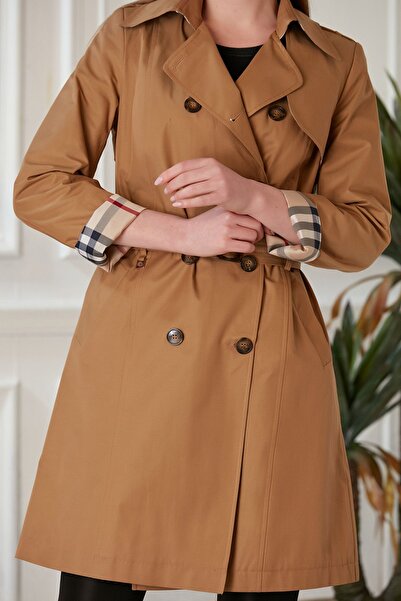 Trenç Beli Kemerli Klasik Kadın Trençkot