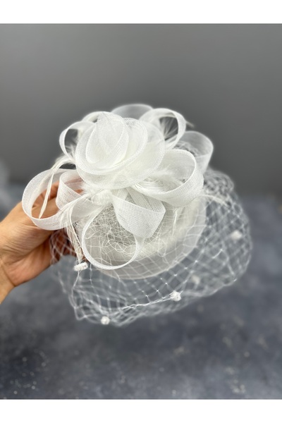 Limelia Pălărie de mireasă simplă și elegantă - Detaliu cu perle și pene, des...